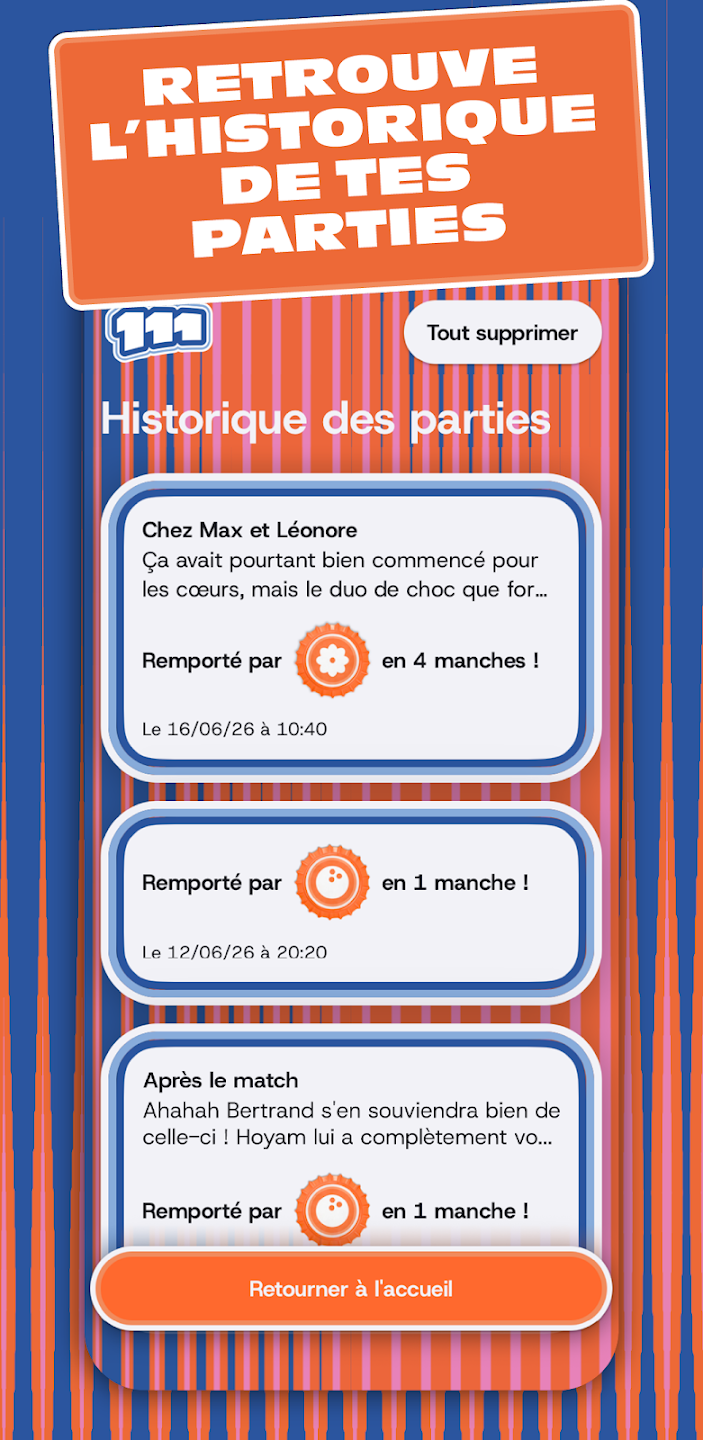 L'application 111, sur iOS et Android, pour compter les points de la partie de jeu, connaître les statistiques de la partie et conserver l'historique des parties de jeu d'adresse et de précision Le 111