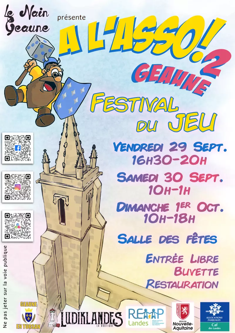 Le Nain Geaune, Les Landes, Festival de jeux, Jeux de société, Jeux en plein air, Geaune, Le 111, 111, US&DS, un seau et du sable